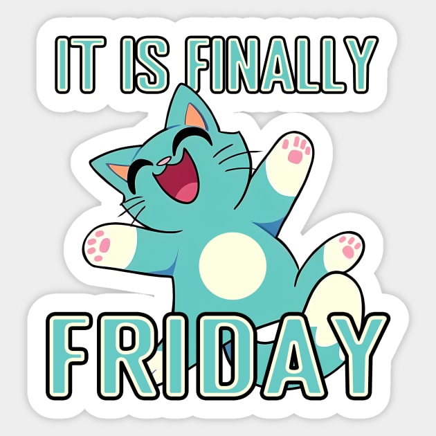 Cartoon Cat - Finally Friday Sticker by PorinArt